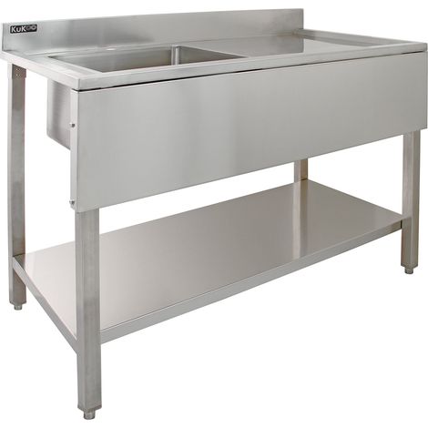 KuKoo Évier Commercial Égouttoir à Droite en Acier Inoxydable Type 201 Livré en Plat 90 cm x 120 cm x 60 cm Étagère en Dessous Pieds Ajustables Préparation Aliments CHRD HORECA