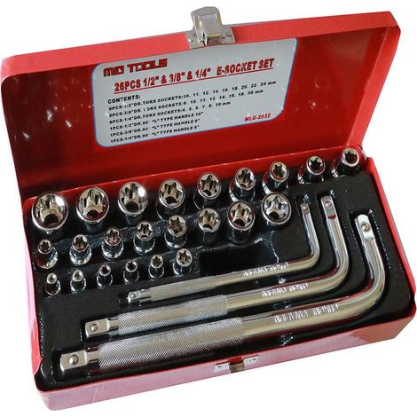 26 Chiavi Bussole Torx Femmina E4-e24 Prolunghe Attacco 1/2" 1/4" 3/8" (1/3)