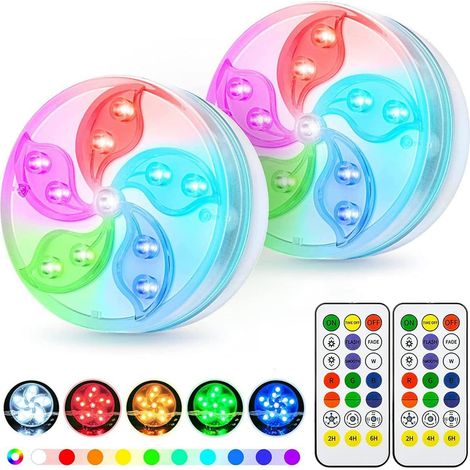lampes LED submersibles pour piscine avec télécommande et ventouse Lumières d'ambiance RVB bassin jardin Lot de 2 (1/5)