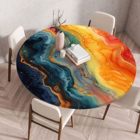 Questa tovaglia rotonda impermeabile per esterni, di 80 cm di diametro, ha bordi elasticizzati ed è ideale per feste e giardini. Stile marinaro. (1/5)