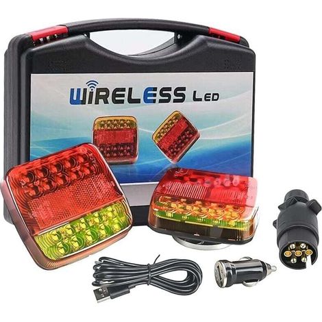 Plaque de feux sans fil pour remorque, kit éclairage arrière remorque magnétique feu led wifi,rechargeable LED feux arrière remorque sans fil magnétique 12V 24V, LED feux de remorque étanche (1/4)