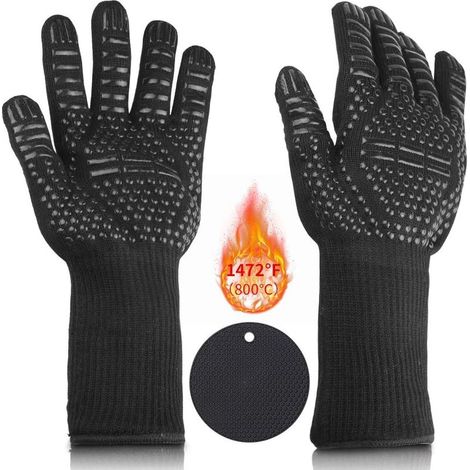 Guantes de horno resistentes al calor, guantes de horno con almohadilla de silicona, guantes para barbacoa, guantes de cocina, guantes de horno antideslizantes hasta 800 °C (1472 °F), con certificació (1/5)