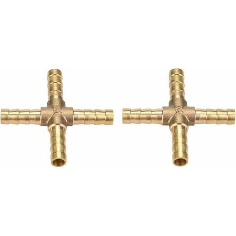 4pcs Laiton Croix 4 Voies Raccords de Joint de Tuyau Connecteur Barbelé Air Eau Mazout Essence Pour la Connexion de la Tuyauterie(6mm) (1/5)