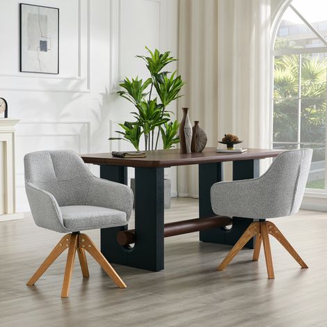 Lote de 2 sillas de comedor giratorias 360°, tela gris, patas de madera HAVRYA (1/5)
