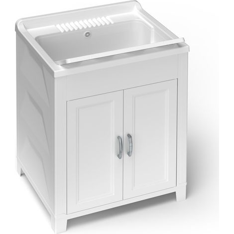 Mobile lavatoio in resina da esterno o interno con vasca e asse colore bianco 60x50x85H cm (1/5)