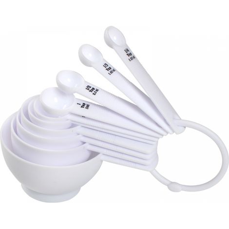 Set di 10 misurini e cucchiai graduati in plastica PP per cucinare, cuocere al forno e per spezie (bianco) (1/5)