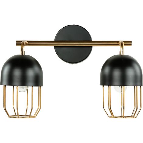 Wandleuchte Metall in Schwarz Gold Loft Design 2x E14 QUINN Wandlampe