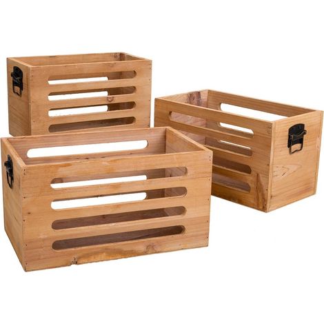 Set 3 cajas de madera marrón