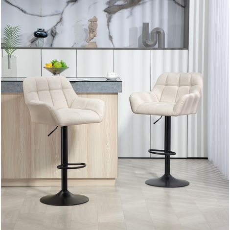 Taburete de bar 2 piezas retro, altura regulable, similpiel efecto lino crema + negro OKMYHOME (1/5)