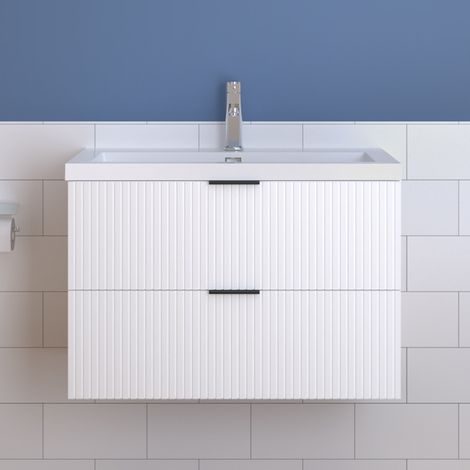 Badmöbel Schubladen Unterschrank Waschtisch mit Kunststein Tiefwaschbecken Weiß 80cm