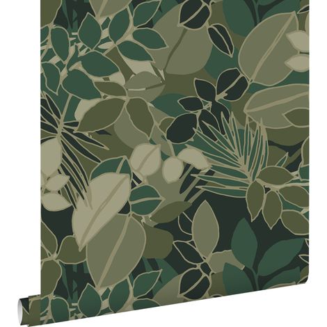 papier peint feuilles vert foncé - ESTAhome (1/5)