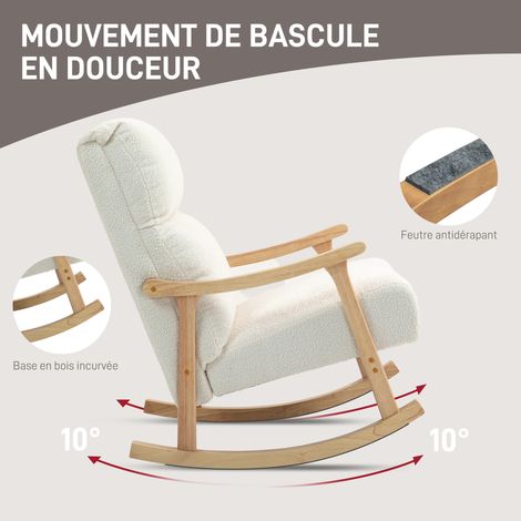 Fauteuil à bascule rocking chair velours teddy assise rembourrée dossier ergonomique 65x90x98 cm crème (1/5)