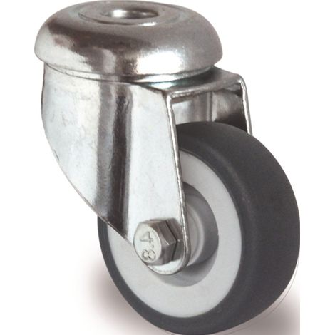 Lenkrolle D.50mm Trgf.50kg m.Rückenloch Gleitlager Gum.grau TECWERK
