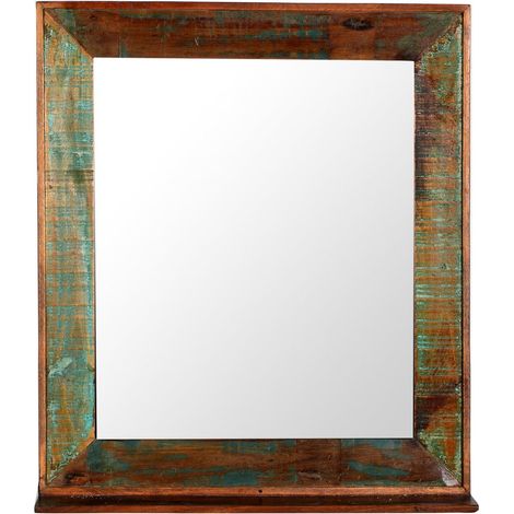 Grand Miroir Mural en Bois Ancien Coloré avec Étagère Intégrée pour Entrée et Salon Cadre 9 cm - PANGIVO (1/5)