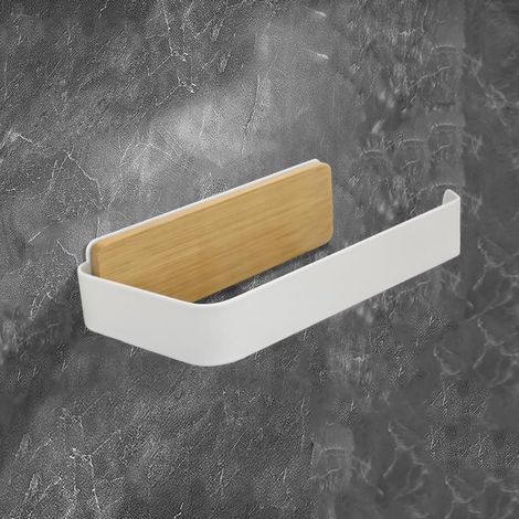 Porte Rouleau Papier Toilette Mural sans Percage Support Papier Toilette Blanc Bambou Adhesif Derouleur WC Murale (1/5)