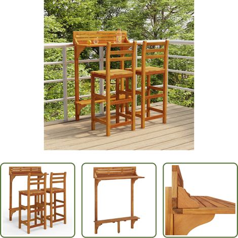 Bar de balcon - Ensemble de bar de balcon 3 pcs Bois d'acacia massif (1/5)