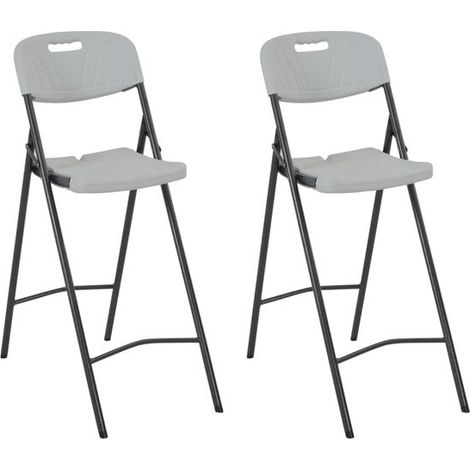 Tabourets de bar pliants, ensemble de deux pièces, en PEHD et acier, blancs. (1/5)