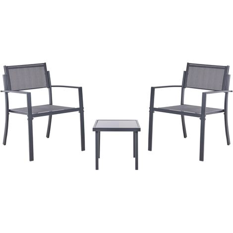Conjunto de balcón moderno industrial de metal para 2 personas con mesa de centro gris oscuro Tavoleto