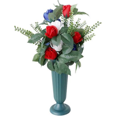 2025 Fleurs de cimetière - Compositions florales artificielles pour tombes - Bouquets commémoratifs avec vase (1/5)