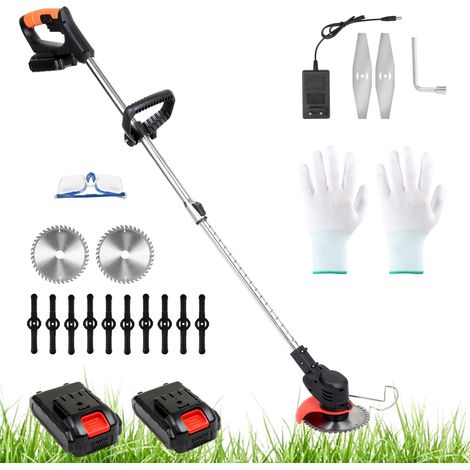 TolleTour Cortabordes inalámbrico de 21 V, desbrozadora eléctrica con 2 baterías de 1500 mAh y 14 cuchillas