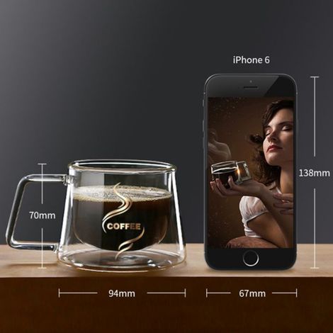 Tasse à café en verre double épaisseur, isolée en borosilicate, transparente, lot de 2, 200 ml (1/4)