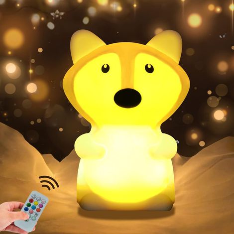 Veilleuse pour enfants Chambre Lampe Bebe Veilleuse Multicolore veilleuse enfant LED Veilleuse 9 Couleurs Veilleuse Bébé Veilleuse Veilleuse silicone (Télécommande + Tactile Dimm) - moyen Renard (1/5)