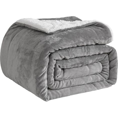 Couverture Polaire Sherpa Douce pour canapé, Couvre-lit, Voyage - Lavable en Machine, 150 x 200 cm, Gris, 150 x 200 cm (1/5)