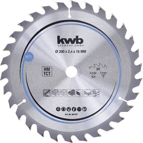 Lame de scie circulaire au carbure 200 mm – Ø alésage 16 mm – 30 dents pour bois dur – Coups propres et rapides – KWB (1/5)