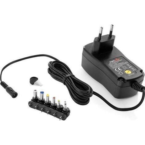 Poppstar - Bloc d'alimentation universel (9V 12V 13,5V 15V 18V 20V 24V - 1A (1000mA), avec 6 embouts (5,5x2,5, 5,5x2,1, 4,0x1,7,... (1/4)