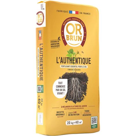 Fertilisant biologique 20 kg – Améliore la structure du sol – Apport graduel d'azote, phosphore et potassium – Pour potagers et massifs – Or Brun