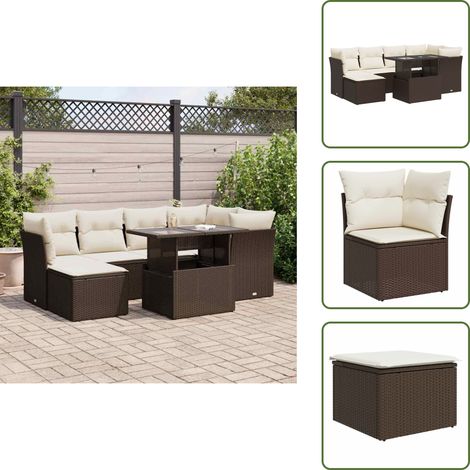 Tavolo da giardino - vidaXL Set Divani da Giardino 7 pz con Cuscini Marrone in Polyrattan - Arredamento da esterno