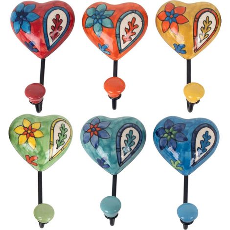 Patères murales cœur en céramique multicolore 14 cm (1/3)