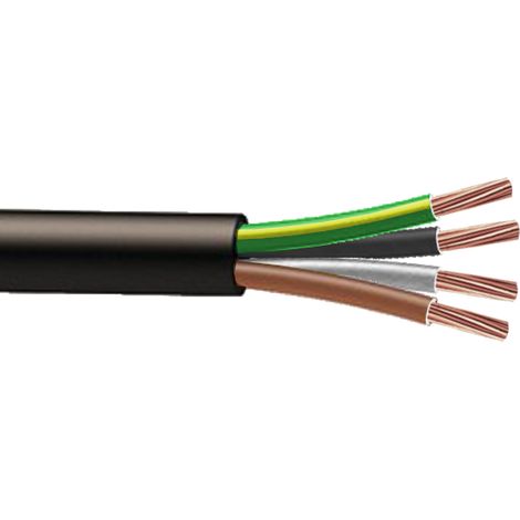 Bis-Electric – Câble souple H07RNF 4G1.5mm² à la coupe – 4 conducteurs (marron / gris / noir / vert-jaune) – Longueur minimum 10m – Pour chantiers humides