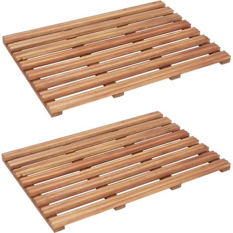 Tapis de salle de bain 2 pièces bois d'acacia massif 56 x 37 cm