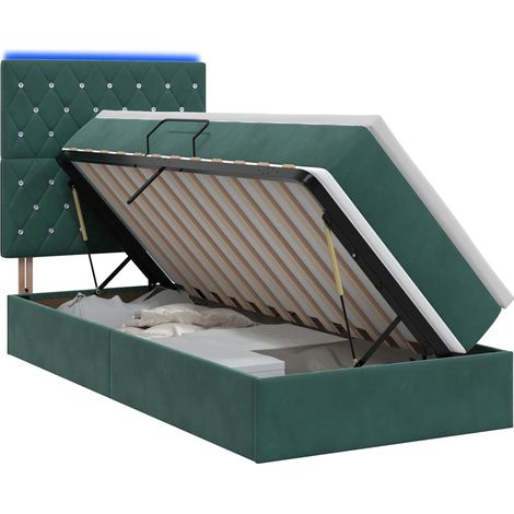 Maison Exclusive - Letto con contenitore LED e materasso Verde Scuro 100 x 200 cm (1/5)