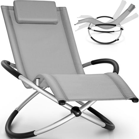 tillvex Tumbona Plegable para Playa Gris, Jardín Silla Mecedora para Terraza - Reclinable y Regulable Soporta hasta 180 kg (1/5)