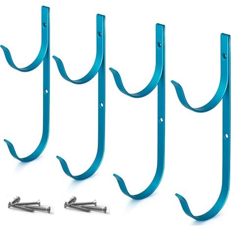 Pool Pole Hanger Premium 4pc Blue Aluminium Halter Set, ideale Haken für Teleskopstangen, Skimmer, Blatt-Harken, Netze, Bürsten, Vakuumschlauch, Gartengeräte und Schwimmbad Zubehör