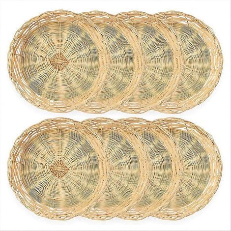 Set mit 8 handgewebten Bambus-Tellerhaltern, 25 cm, wiederverwendbar. (1/5)