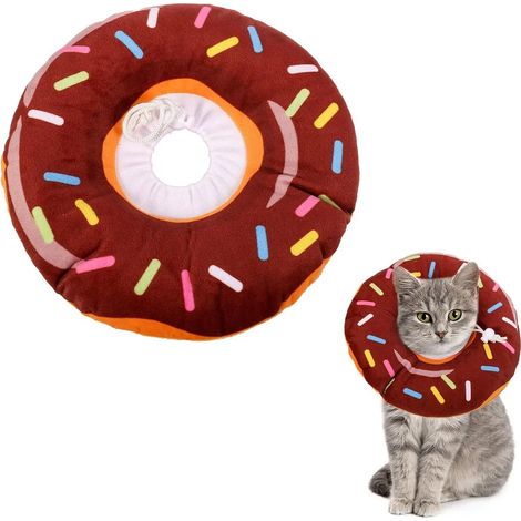 Weiches, bissfestes und verstellbares Katzenhalsband zum Schutz von Haustieren wie Katzen, Hunden, Welpen und Kätzchen (braun, donut-förmig, Größe M).