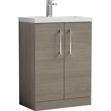 Balterley Bramshall Compact Bathroom Cloakroom Vanity Basin Unit with Ceramic Basin, Chrome Handles, 600mm, Mid Oak