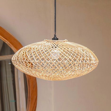 Abat-jour Suspension en Rotin Naturel Tressé Main Lustre Plafonnier Plat Ø 40 cm - PANGIVO (1/5)