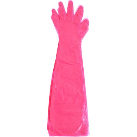 Lot de 50 gants longs jetables, souples et élastiques, pour examens vétérinaires du bétail (rouge). (1/5)