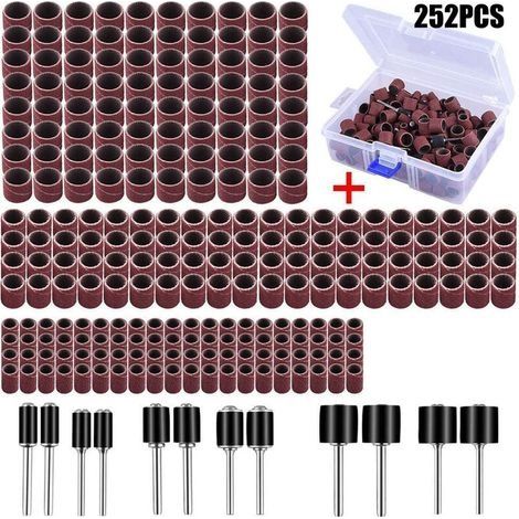 Ensemble de 252 manchons de ponçage avec boîte gratuite comprenant 240 bandes de ponçage et 12 rouleaux de ponçage pour outil rotatif Dremel (1/4)
