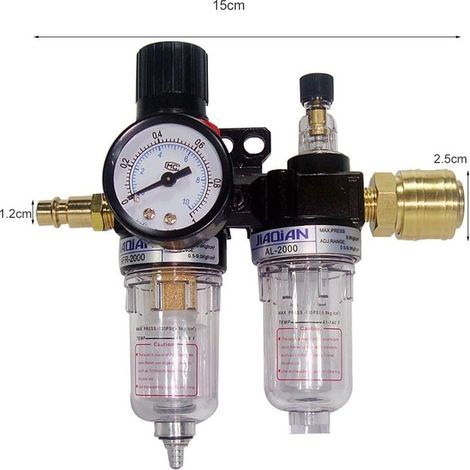 Régulateur de pression d'air 1/4", séparateur eau-huile, pour compresseurs et outils pneumatiques (1/5)