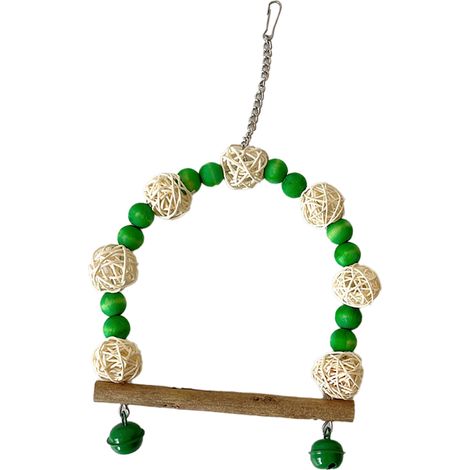 Balançoire pour oiseaux, perles en bois colorées, boule en rotin, perchoir avec cloches pour calopsittes, tourtereaux, vert (1/5)