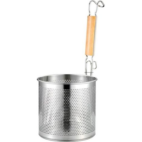 Cuillère de Cuisine - Acier Inoxydable - Poignée Bois - 16 cm - Filtrage Huile - Maille Fine (1/5)