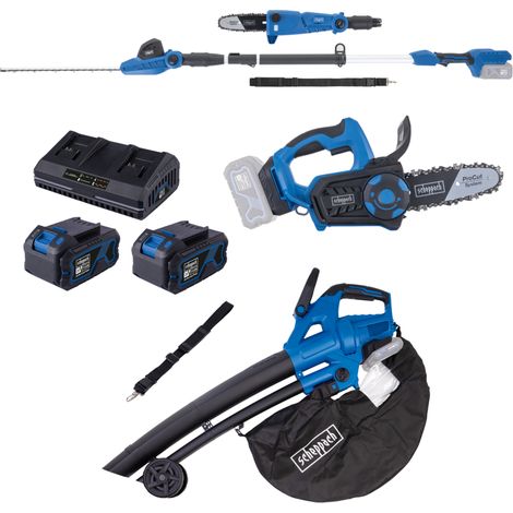 Scheppach – Pack de 3 outils de jardin 20V – Élagage BC-TCS200-X, Souffleur/aspirateur 4en1 BC-BLV720-X, Multifonction C-PHTS410-X – 2 batteries 4Ah + chargeur double (1/2)