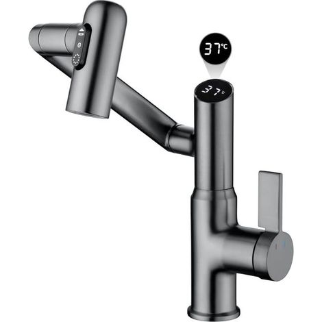 Intelligenter Thermostat-Wasserhahn, Einhebelmischer – Waschtisch- und Küchenarmatur (Chrom, Grau)