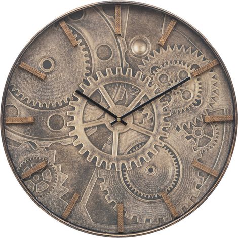 Wanduhr mit Uhrwerk-Illustration auf dem Zifferblatt, Ø 50 cm