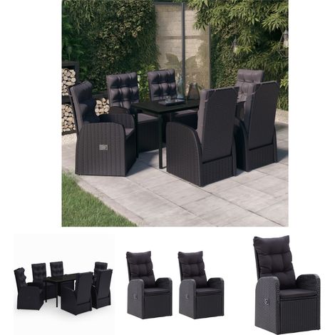 Gartenstühle - vidaXL 7-tlg. Garten-Essgruppe mit Kissen Schwarz - Gartenstuhl (1/5)